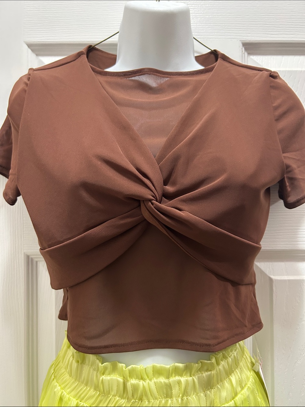 ReoRia Brown Twist Crop Top with Neon Yellow Tiered Skirt